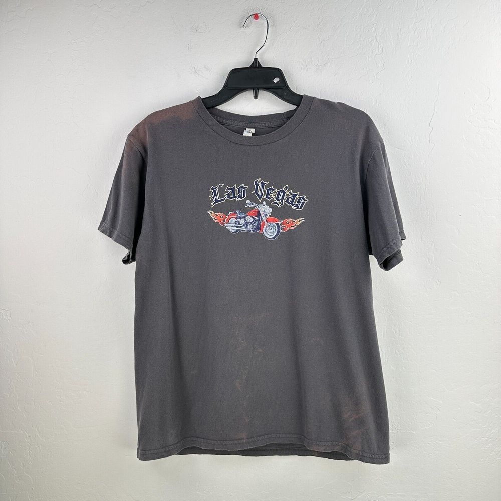 Tee Styled T-shirt Mens Medium‎ Gray Las Vegas Motorcycle Faded Chopper